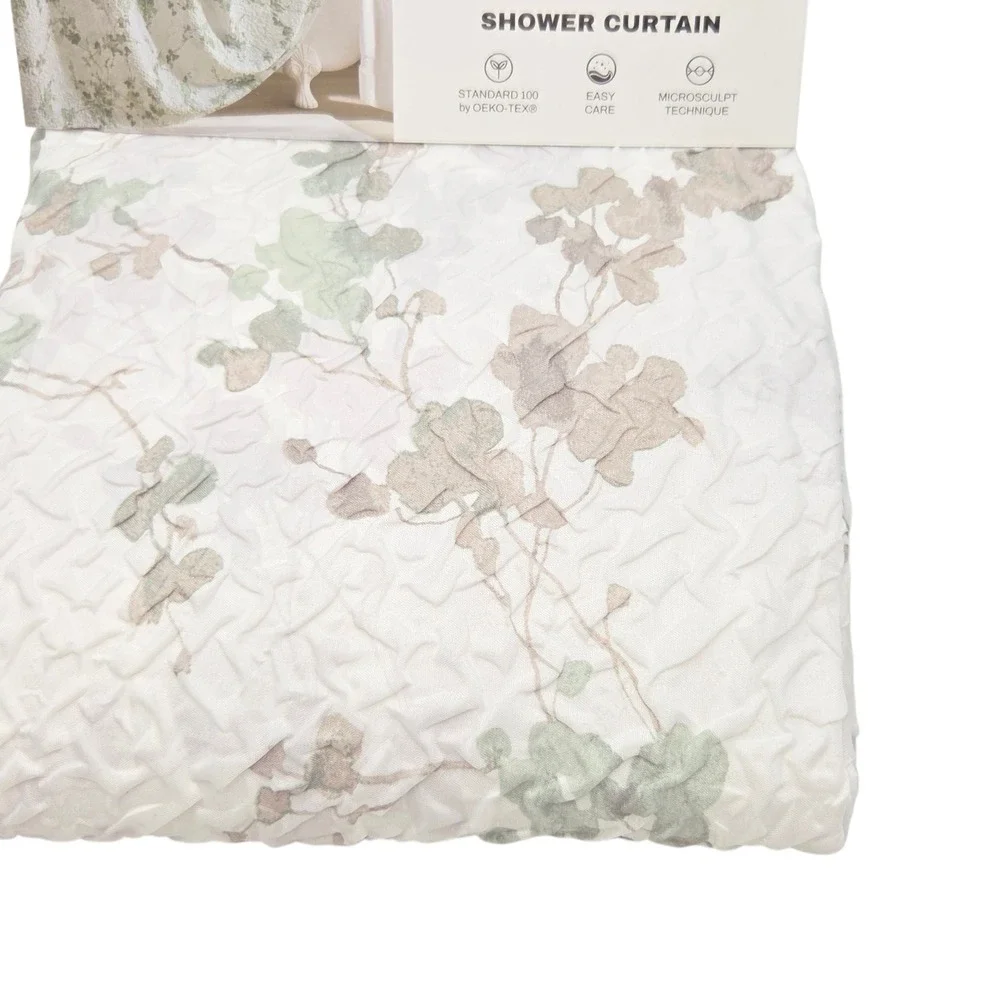 DKNY Wallflower Microsculpt Shower Curtain White Green Floral 72x72 NEW